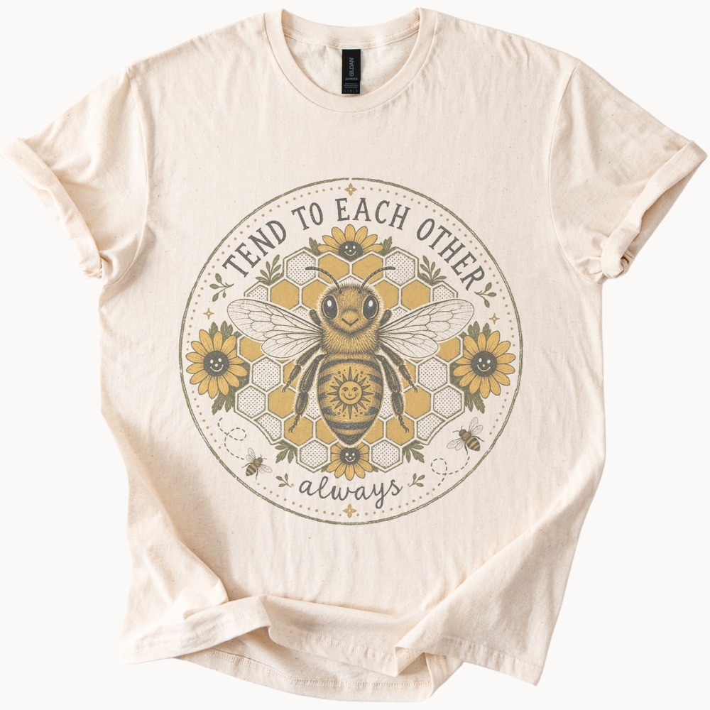 Tend to Each Other Bee Sunflower Graphic Tee Vintage Inspirational